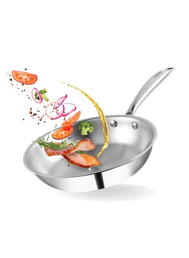 VINOD Vinod Platinum Triply Stainless Steel Frypan 22 cm | 2.5 mm Thick | Steel Pan | Scratch Resistant, Non Toxic | 5 Year Warranty | Induction & Gas Friendly, Heavy Bottom  - Image 1
