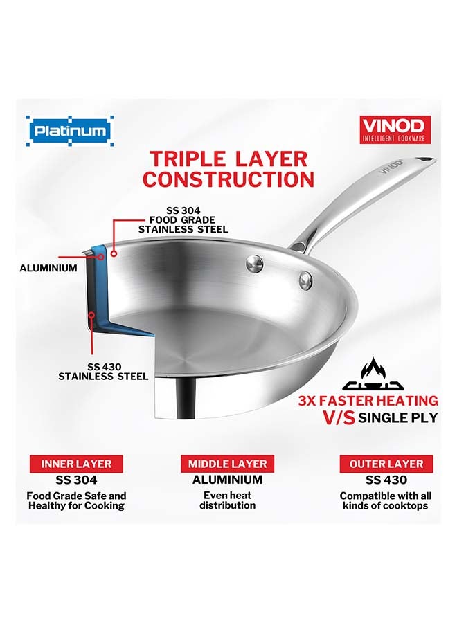 VINOD Vinod Platinum Triply Stainless Steel Frypan 22 cm | 2.5 mm Thick | Steel Pan | Scratch Resistant, Non Toxic | 5 Year Warranty | Induction & Gas Friendly, Heavy Bottom  - Image 4