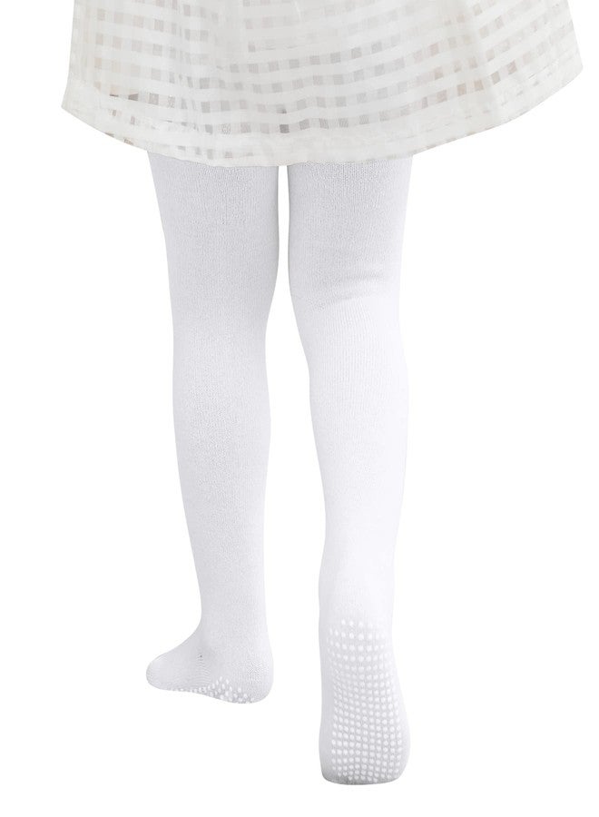 Zando Baby Tights for Girls Non Slip Grip Soft Comfortable Cotton Pantyhose Infant Seamless Leggings Toddler Thick Solid Knit Socks Warm Cute Baby Newborn Infant Stockings White M - Image 1