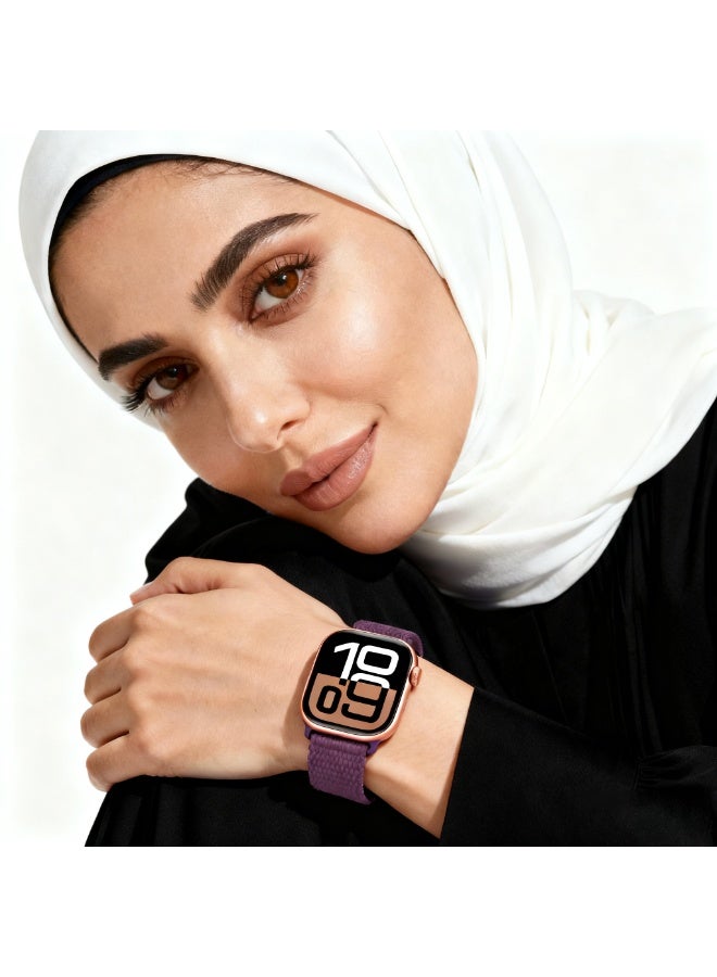 بازار أحزمة ساعة Apple Watch من 3 قطع من أحزمة النايلون الرياضية - متوافقة مع iWatch Series 10/Ultra/SE/9/8/7/6/5/4/3/2/1 (42-49 مم)، حزام بديل قابل للتعديل وجيد التهوية للرجال والنساء (Plum/Sage/Ink) - Image 2