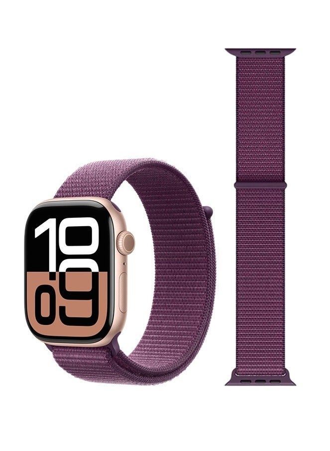 بازار أحزمة ساعة Apple Watch من 3 قطع من أحزمة النايلون الرياضية - متوافقة مع iWatch Series 10/Ultra/SE/9/8/7/6/5/4/3/2/1 (42-49 مم)، حزام بديل قابل للتعديل وجيد التهوية للرجال والنساء (Plum/Sage/Ink) - Image 5