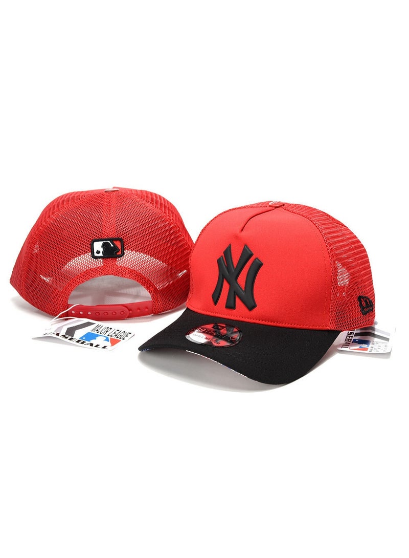 New York Yankees New Era Red and Black Trucker Mesh Adjustable MLB Baseball Cap with 3D Black Logo