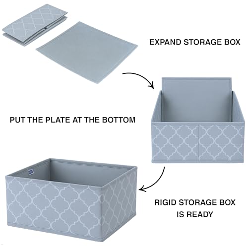Skrill 8-Piece Foldable Cloth Storage Box Set | Cube Baskets, Bins & Dividers for Closet & Dresser Drawer Organization | Storage for Shirts, Pants, Underwear, Bras, Socks & More (Quatrefoil Grey) - Image 5