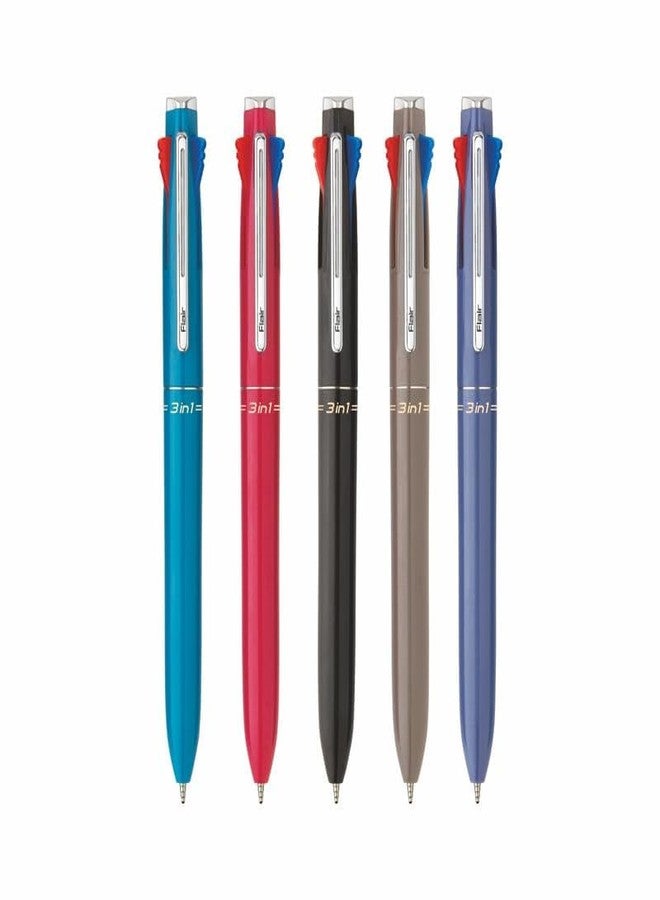 FLAIR 3 in 1 Retractable Ball Pen | 3 Ink Colors in One Pen | Multi Use Pen for Pleasant Writing Experience | Effortless Writing with Sleek Clip Design | Blue, Black & Red Ink, Pack of 5 - Image 2