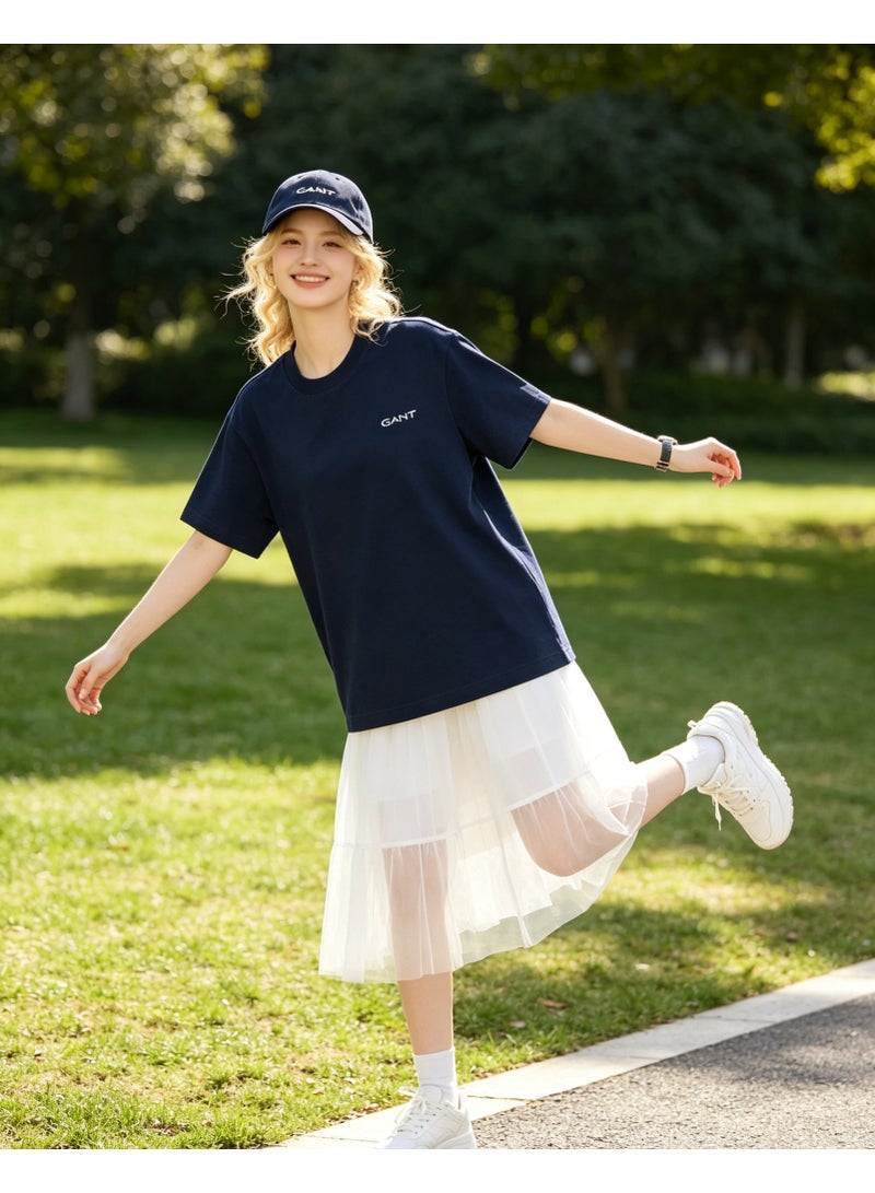 GANT Unisex Short Sleeve Casual T‑Shirt, Basic Daily Outfit Loose Fit Top For Men And Women, Navy Blue - Image 5