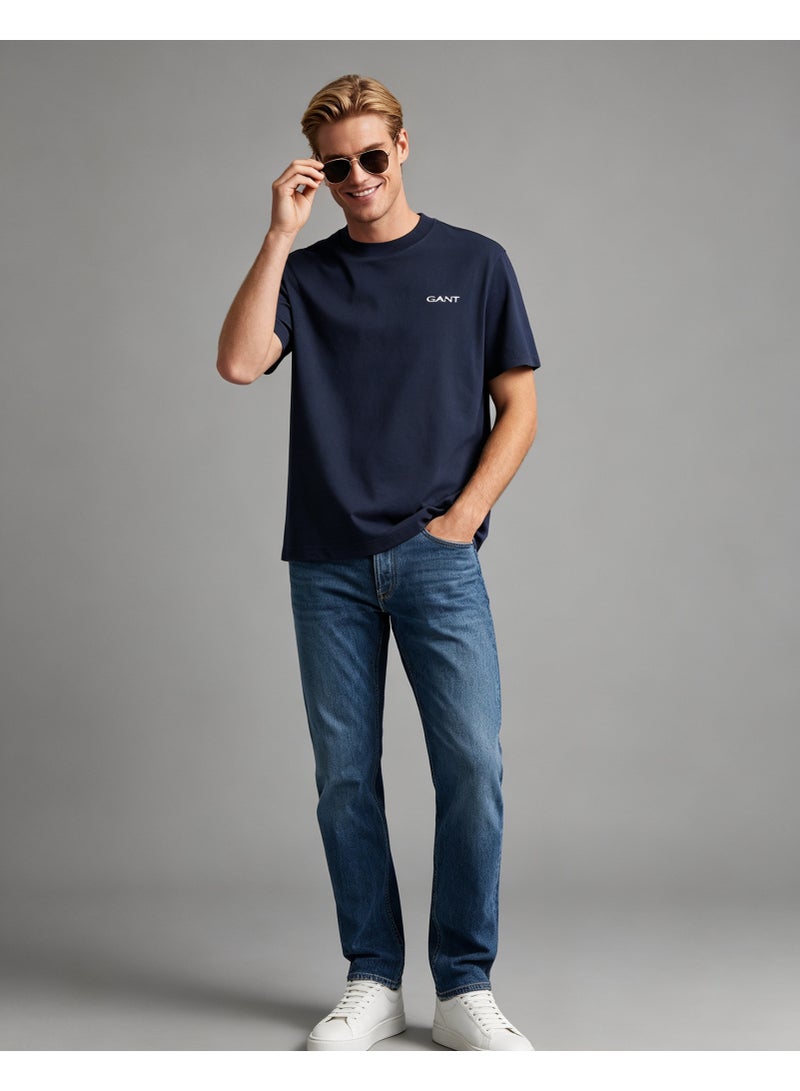 GANT Unisex Short Sleeve Casual T‑Shirt, Basic Daily Outfit Loose Fit Top For Men And Women, Navy Blue - Image 3