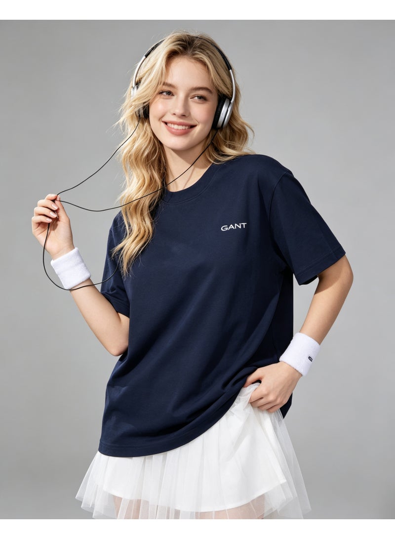 GANT Unisex Short Sleeve Casual T‑Shirt, Basic Daily Outfit Loose Fit Top For Men And Women, Navy Blue - Image 1
