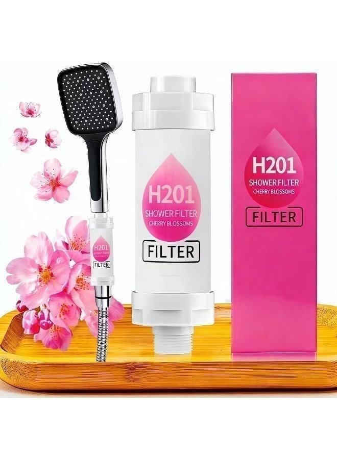 Vitamin C Shower Filter, Aromatherapy Shower Head Filter & Hard Water Softener, Removes Chlorine, Fluoride & Impurities for Healthy Skin & Hair。Easy Install(Cherry blossoms) - Image 1