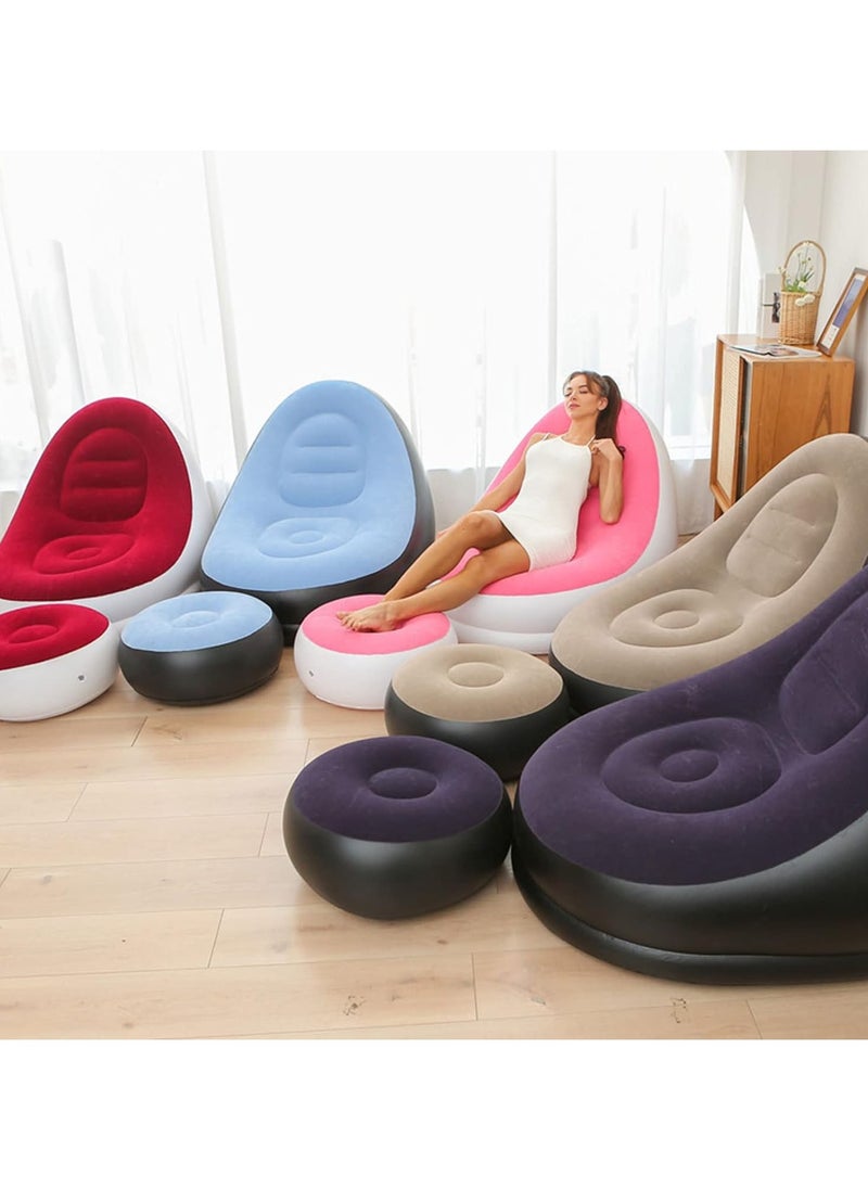 Thickened flocking inflatable sofa, lazy sofa bed footstool set, outdoor foldable air cushion recliner, PVC material, maximum load 100 kg Brown