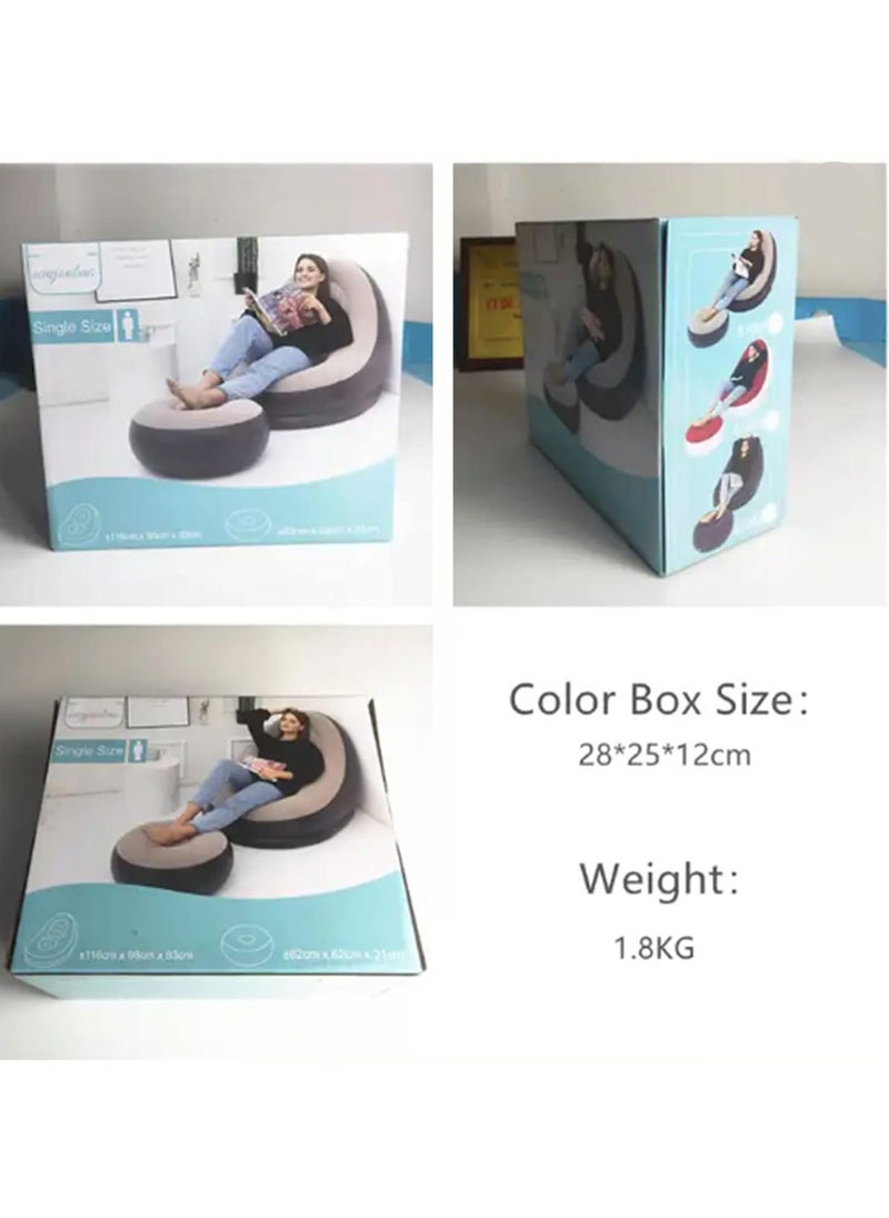 Thickened flocking inflatable sofa, lazy sofa bed footstool set, outdoor foldable air cushion recliner, PVC material, maximum load 100 kg Brown