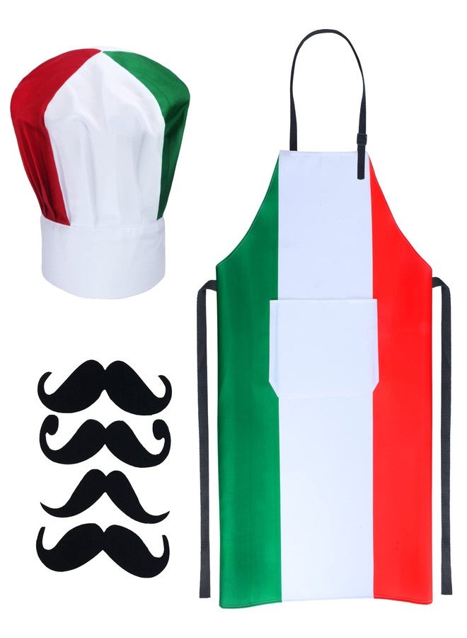 Keymall Italian Chef Costume Chef Hat and Apron for Women Italian Flag Bib Apron Baking Fabric Cooking Apron for Home Kitchen (Set A) - Image 1