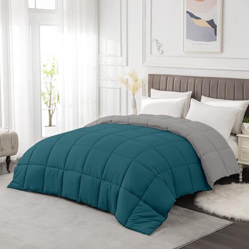 Razzai All-Season Comforter 220 GSM | Super Soft Fluffy & Lightweight Comforter Double Bed Comforter (90" x 90" Inches/228cm x 228cm) - Queen Size - Silver/Teal - Image 3