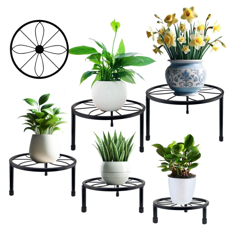 HENABLE 5 Packs Metal Plant Stand Indoor, Outdoor Black Plant Stand for Multiple Plant, Rustproof Iron Round Heavy Duty Flower Pot Stand, Plant Shelf for Planter Garden Home - Image 1