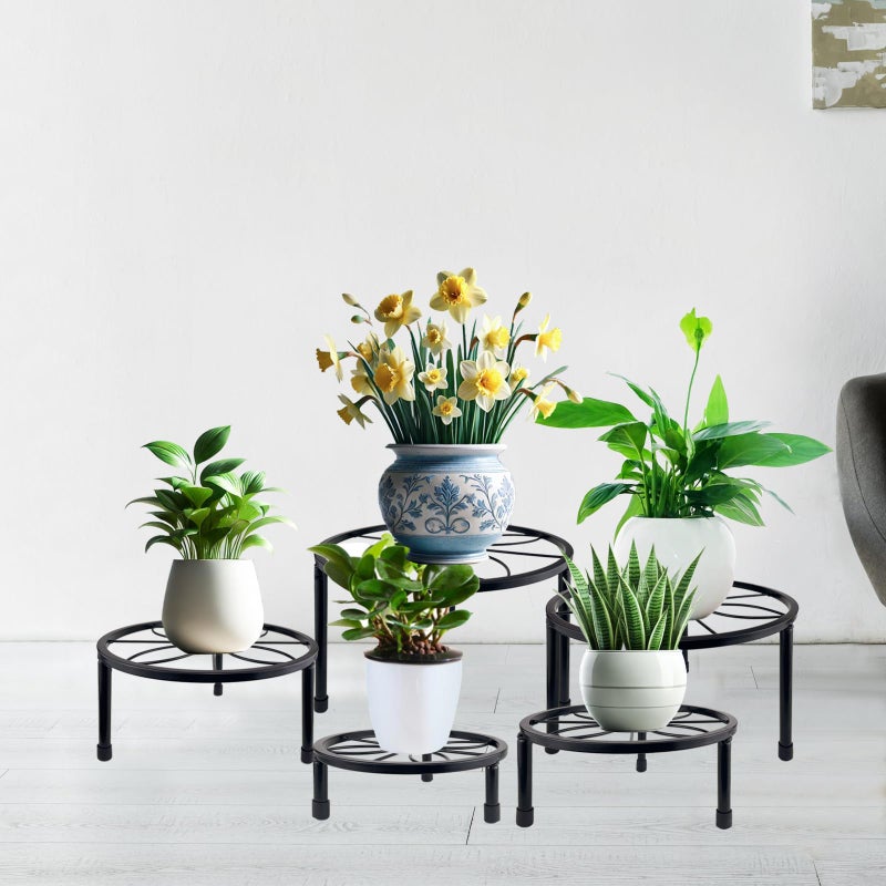 HENABLE 5 Packs Metal Plant Stand Indoor, Outdoor Black Plant Stand for Multiple Plant, Rustproof Iron Round Heavy Duty Flower Pot Stand, Plant Shelf for Planter Garden Home - Image 3