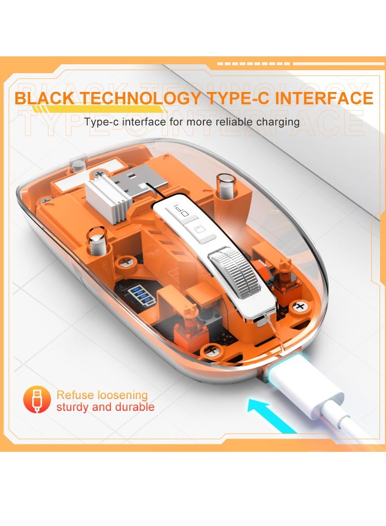 Bluetooth Mouse, LED Slim Rechargeable Wireless Silent Mouse with a Power Display, Disassembly Magnetic Transparent Surface Cover Quiet Mouse for PC, Laptop, Mac, Desktop,Orange - Image 1