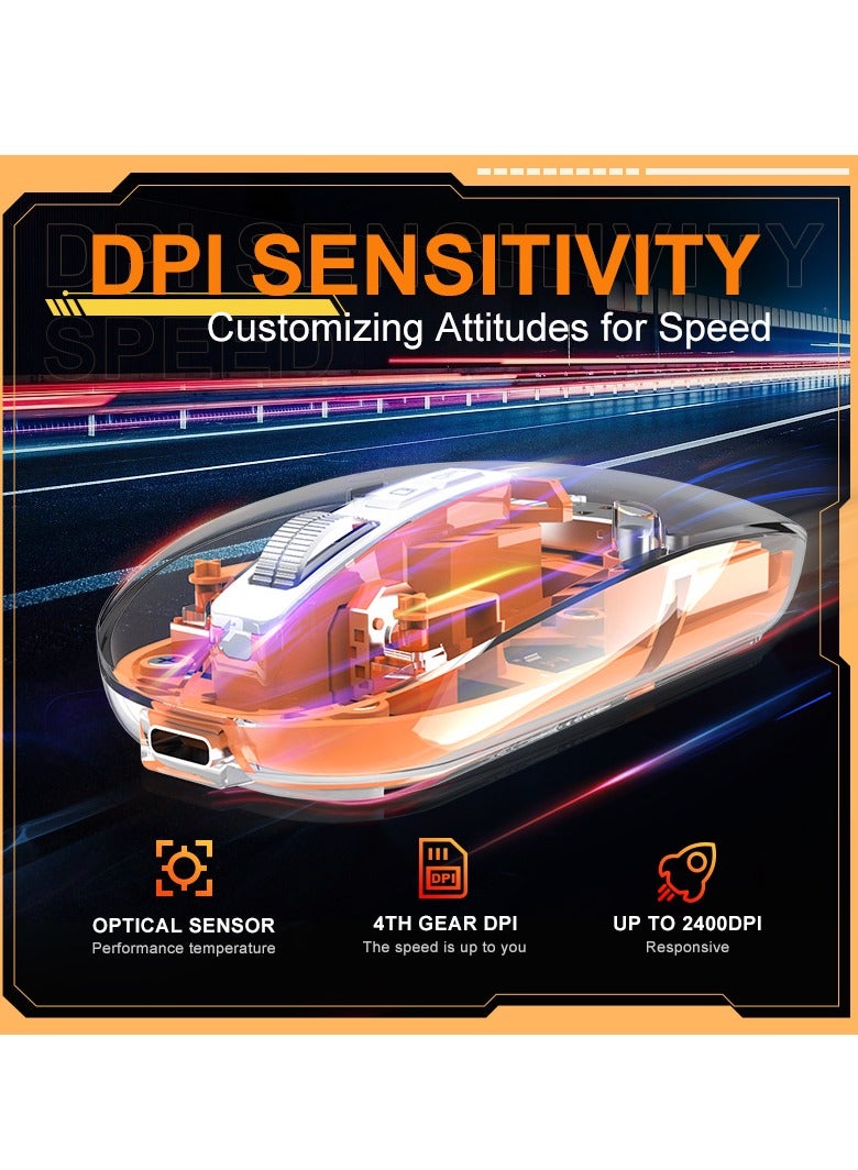 Bluetooth Mouse, LED Slim Rechargeable Wireless Silent Mouse with a Power Display, Disassembly Magnetic Transparent Surface Cover Quiet Mouse for PC, Laptop, Mac, Desktop,Orange - Image 4