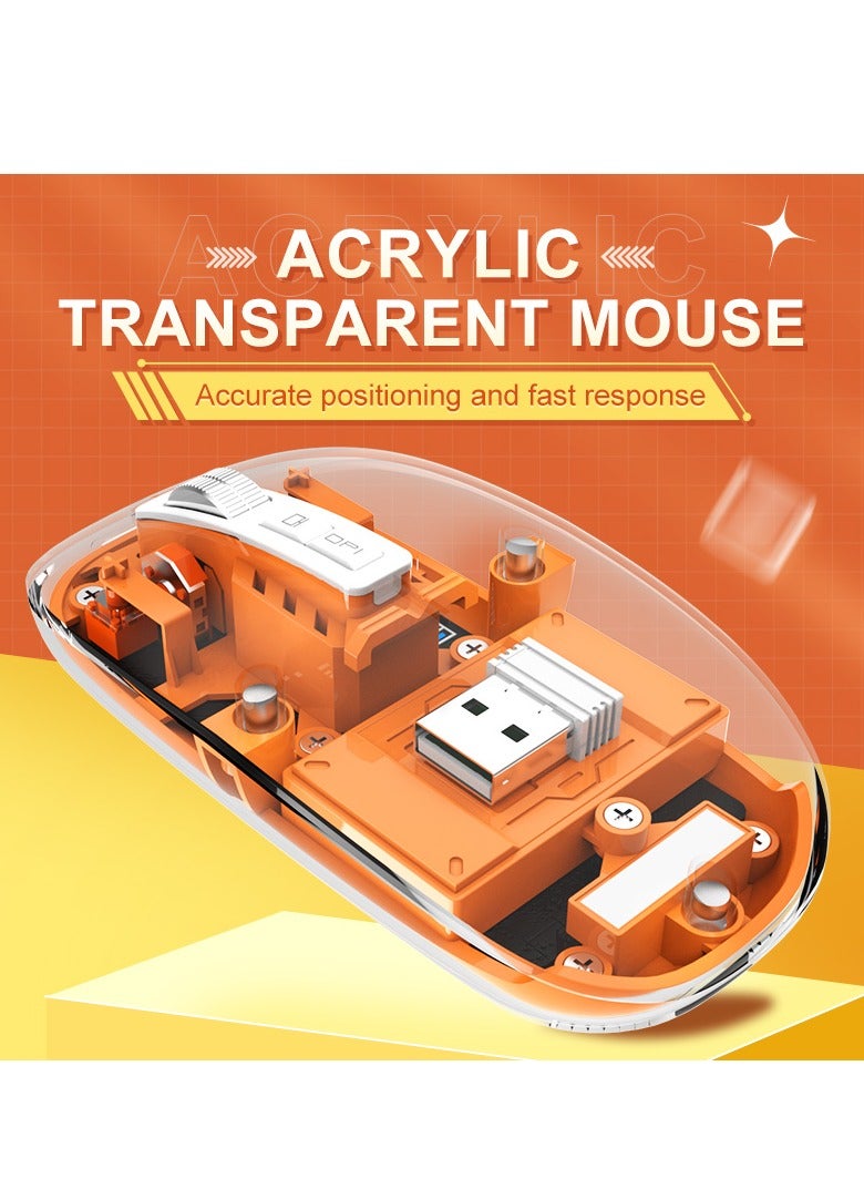 Bluetooth Mouse, LED Slim Rechargeable Wireless Silent Mouse with a Power Display, Disassembly Magnetic Transparent Surface Cover Quiet Mouse for PC, Laptop, Mac, Desktop,Orange - Image 3