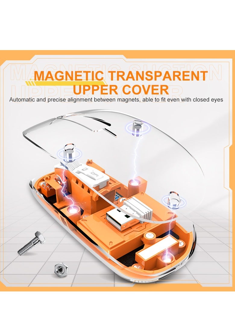 Bluetooth Mouse, LED Slim Rechargeable Wireless Silent Mouse with a Power Display, Disassembly Magnetic Transparent Surface Cover Quiet Mouse for PC, Laptop, Mac, Desktop,Orange - Image 2