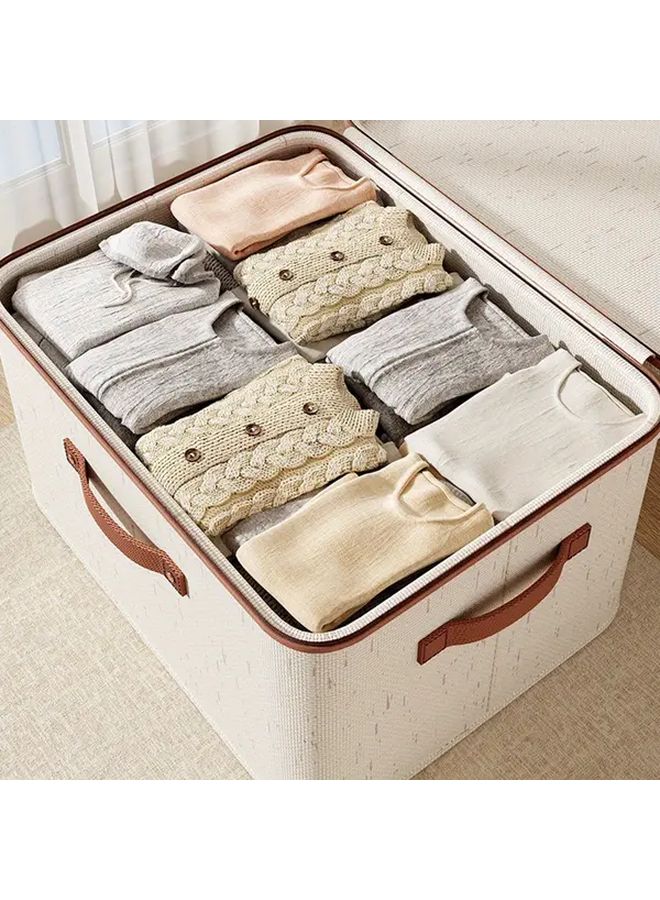 Large Foldable Storage Box Beige Waterproof Polyester Fabric Moisture Proof Space Saving Household Organizer - Image 4