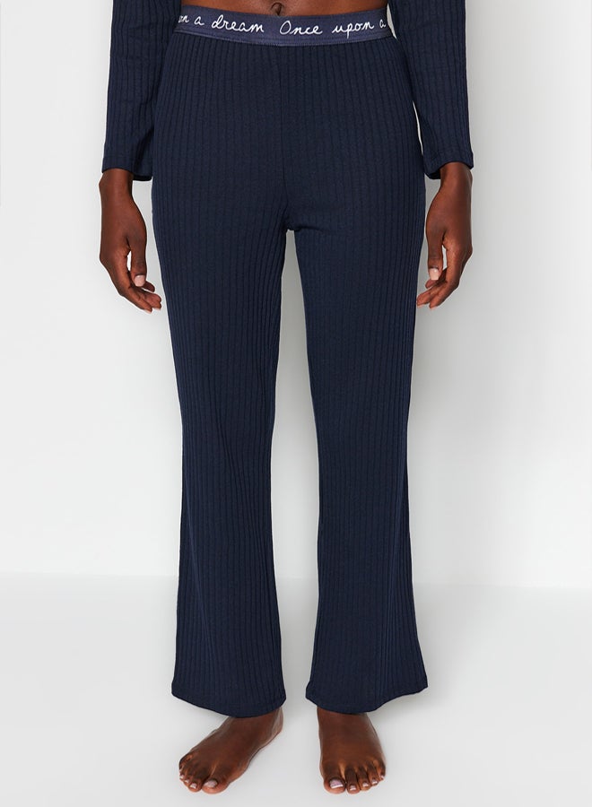 trendyol Navy Blue Slogan Elastic Detailed Ribbed Knitted Pajama Set THMAW21PT0269 - Image 5