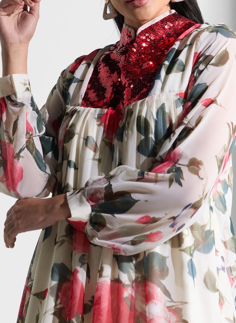 High Neck Pleated Dress