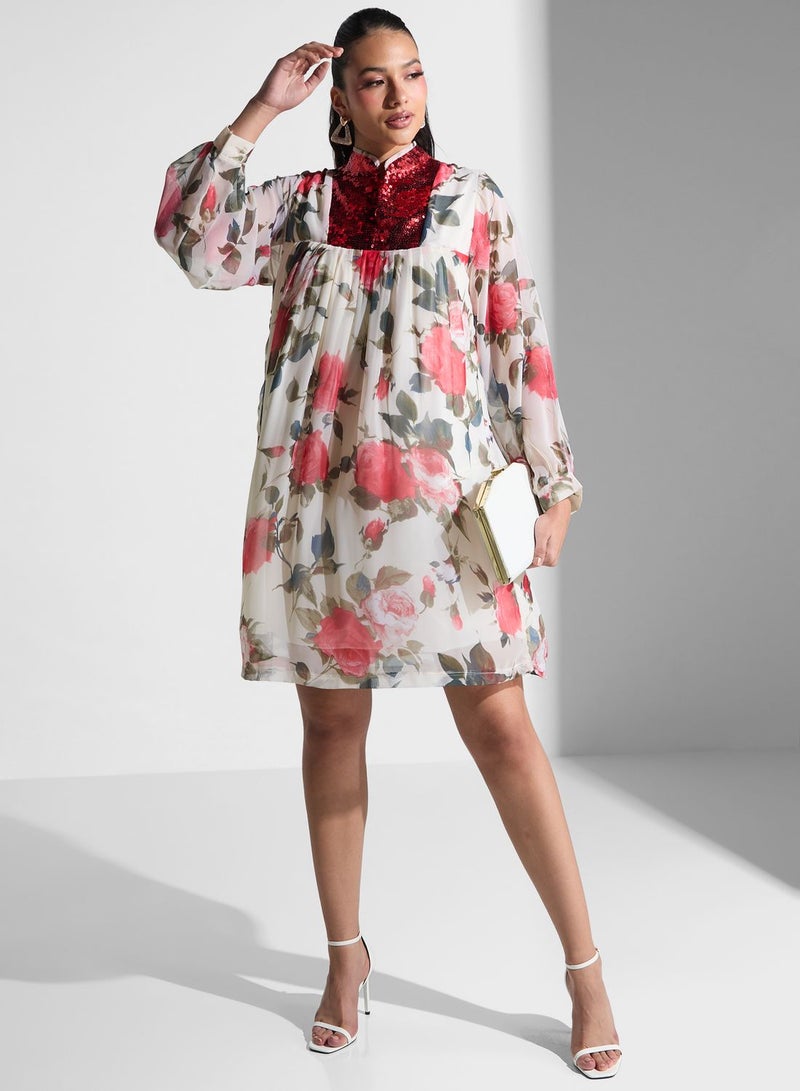 High Neck Pleated Dress