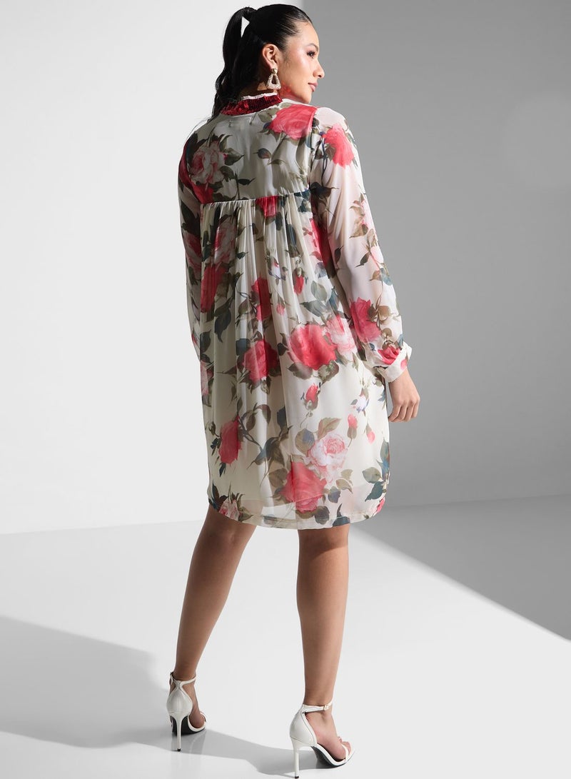 High Neck Pleated Dress