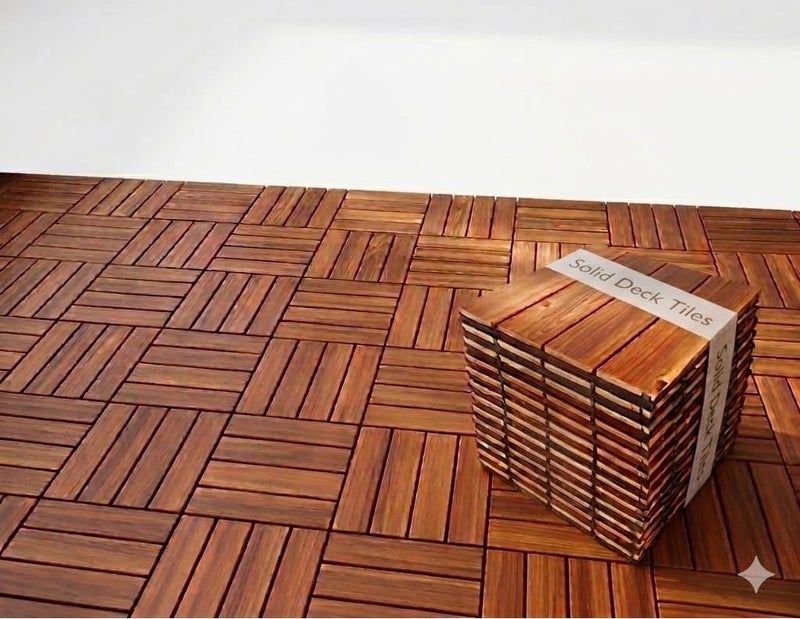 yorten Wood Flooring Natural Solid Deck Tiles Wood Flooring Interlocking Parquet Flooring for Balcony Bathroom Backyard Indoor and Outdoor Garden Balcony Poolside 12 x 12 Inch (10) - Image 1