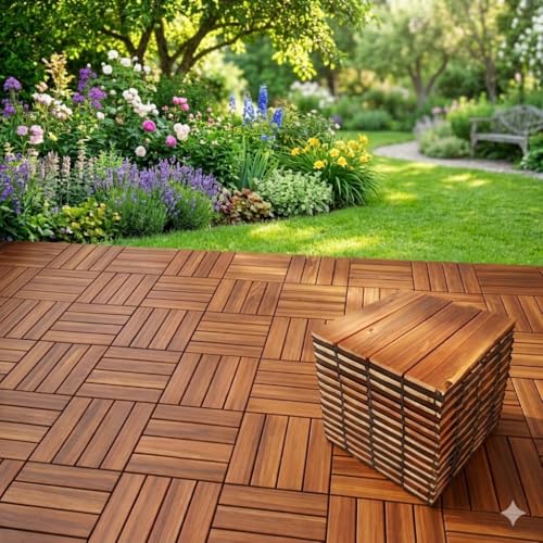 yorten Wood Flooring Natural Solid Deck Tiles Wood Flooring Interlocking Parquet Flooring for Balcony Bathroom Backyard Indoor and Outdoor Garden Balcony Poolside 12 x 12 Inch (10) - Image 2