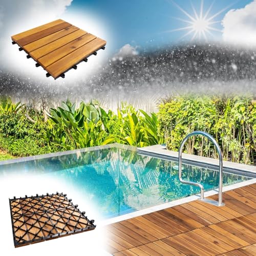 yorten Wood Flooring Natural Solid Deck Tiles Wood Flooring Interlocking Parquet Flooring for Balcony Bathroom Backyard Indoor and Outdoor Garden Balcony Poolside 12 x 12 Inch (10) - Image 5