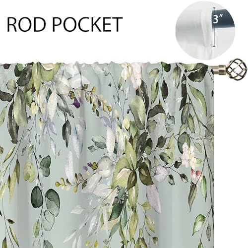 oolygoo Eucalyptus Botanical Leaves Floral Kitchen Window Curtains Butterfly Farmhouse Flower Leaf Small Window Treatment Sage Green Cafe Short Curtains for Bathroom Treatment Tier Drapes 27.9x39 inch - Image 5
