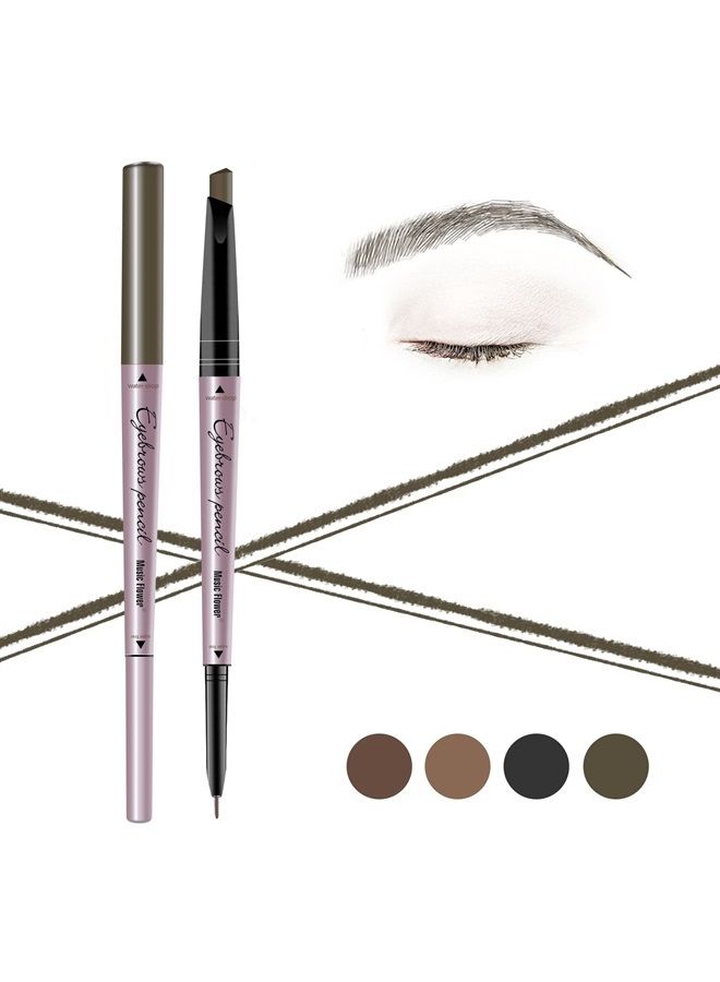 Music Flower Double Ended Eyebrow Pencil, Waterproof Natural Brow Enhancing Pen, Long lasting Eye Makeup, Pack of 1, Khaki Brown - Image 1