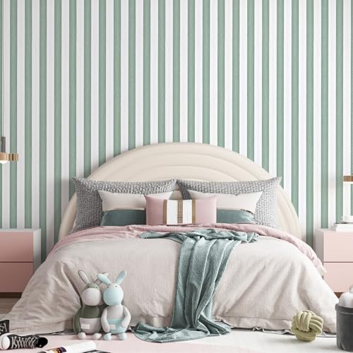 Biyoee Green Stripe Peel and Stick Wallpaper 15.7" x 118" Green and White Self-Adhesive Wallpaper Removable Waterproof Contact Paper for Cabinets,Bedroom,Nursery,Accent Wall - Image 5