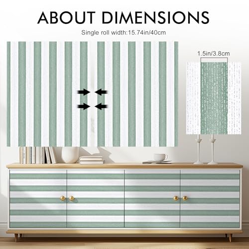 Biyoee Green Stripe Peel and Stick Wallpaper 15.7" x 118" Green and White Self-Adhesive Wallpaper Removable Waterproof Contact Paper for Cabinets,Bedroom,Nursery,Accent Wall - Image 3