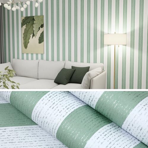 Biyoee Green Stripe Peel and Stick Wallpaper 15.7" x 118" Green and White Self-Adhesive Wallpaper Removable Waterproof Contact Paper for Cabinets,Bedroom,Nursery,Accent Wall - Image 1