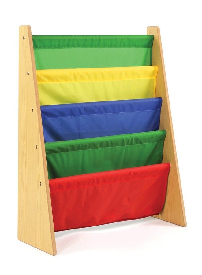 Homesmiths Kids Bookshelf, Beige Wood/Natural Book Shelf for Kids Rooms with Four Deep Pockets - Toddler Sling Book Rack with Deep Sleeves, Nursery Bookcase Organizer, 30 cm, 35 cm, 65 cm - Image 2