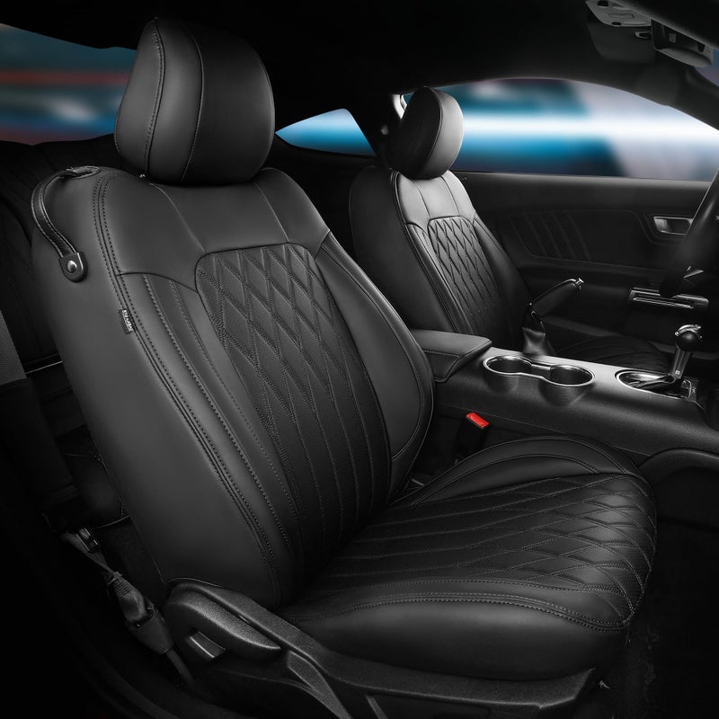 Custom for Ford Mustang Coupe Seat Covers 20152025 CustomFit Full Set Faux Leather Car Seat Covers for Mustang Coupe Fastback GTV6EcoBoost 2015 2016 2017 2018 2019 2020 2021 2022 2023 2024 2025
