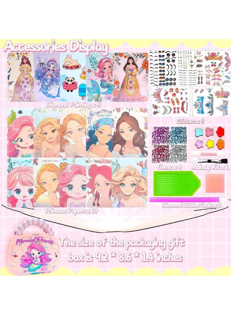 Mr. Penda Paper Makeup DIY Girls Toy Kit, Paper Craft Kits, Art Craft Activity with Diamond Painting and Princess Dress Up Set, Ideal Birthday Party Gift for Girls Ages 3 4 5 6 7 8 9+ Year Old (Princess & Mermaid) - Image 2