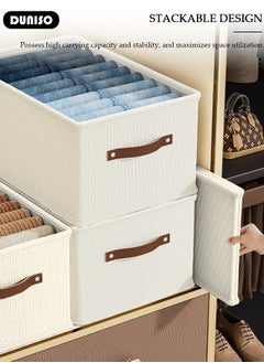 DUNISO 3 Pieces Foldable Closet Storage Organizer, Washable Closet Storage Boxes with Carrying Handles, Stackable Wardrobe Clothes Organizer, Closet Storage Basket, Cube Storage Bin for Clothes Wardrobe Home Bedroom Office  - Image 5