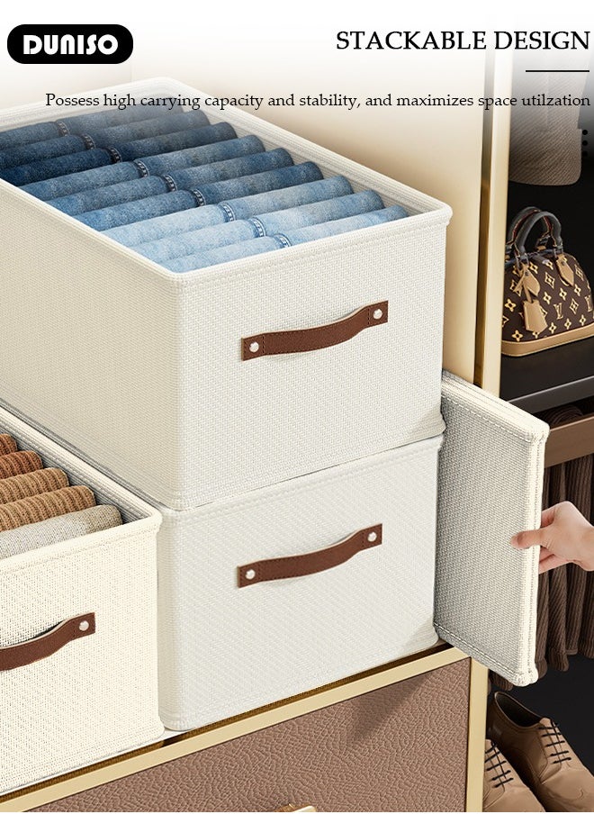 DUNISO 3 Pieces Foldable Closet Storage Organizer, Washable Closet Storage Boxes with Carrying Handles, Stackable Wardrobe Clothes Organizer, Closet Storage Basket, Cube Storage Bin for Clothes Wardrobe Home Bedroom Office  - Image 5