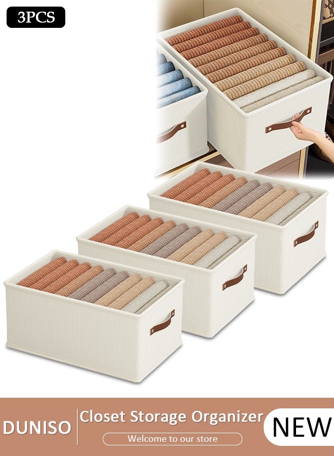 3 Pieces Foldable Closet Storage Organizer, Washable Closet Storage Boxes with Carrying Handles, Stackable Wardrobe Clothes Organizer, Closet Storage Basket, Cube Storage Bin for Clothes Wardrobe Home Bedroom Office