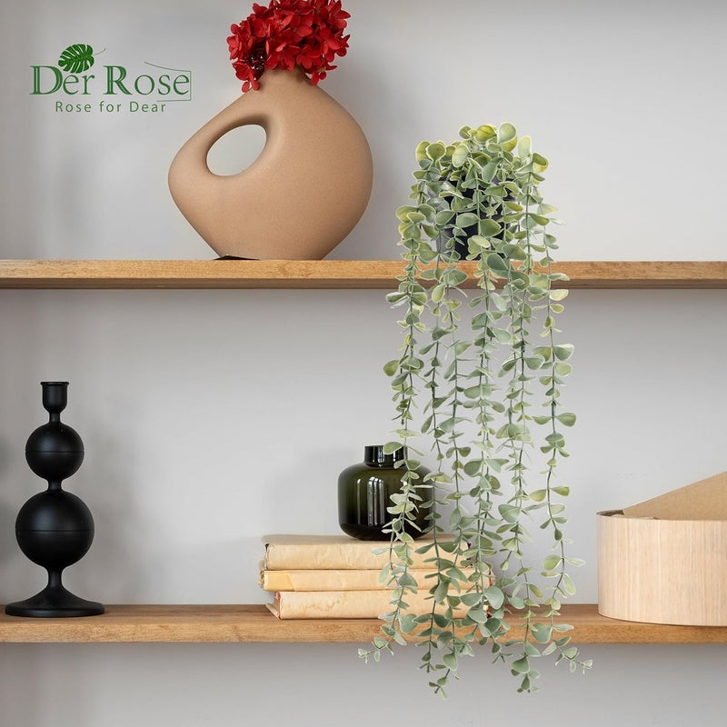 Der Rose 1Pcs Fake Plants Hanging Artificial Potted Faux Eucalyptus Plants for Modern Boho Farmhouse Bathroom Office Desk Wall Book Shelf Living Room Aesthetic Decor Indoor - Image 5