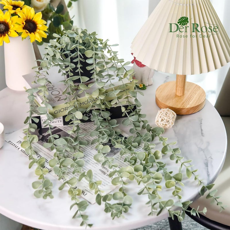 Der Rose 1Pcs Fake Plants Hanging Artificial Potted Faux Eucalyptus Plants for Modern Boho Farmhouse Bathroom Office Desk Wall Book Shelf Living Room Aesthetic Decor Indoor - Image 1