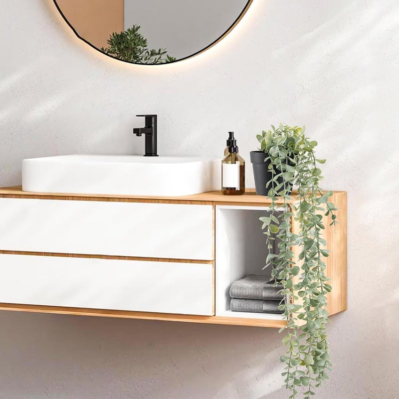 Der Rose 1Pcs Fake Plants Hanging Artificial Potted Faux Eucalyptus Plants for Modern Boho Farmhouse Bathroom Office Desk Wall Book Shelf Living Room Aesthetic Decor Indoor - Image 4