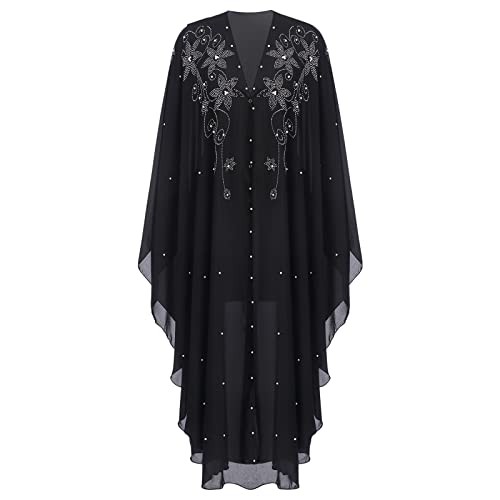 OBEEII Abayas for Women Muslim Abaya Long Sleeve Beaded Embroidery Maxi Dress Loose Full Cover Islamic Dubai Robe Kaftan Abayas BS01 One Size - Image 1