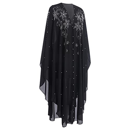 OBEEII Abayas for Women Muslim Abaya Long Sleeve Beaded Embroidery Maxi Dress Loose Full Cover Islamic Dubai Robe Kaftan Abayas BS01 One Size - Image 3