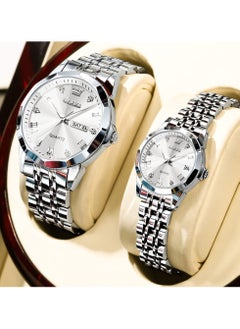 OLEVS OLEVS His and Her Couple Watches Business Men Women Couple Set Pair Watch Matching Romantic Quartz Watch Stainless Steel Waterproof Date Men's Watches Women Watches Wrist Watch  - Image 4