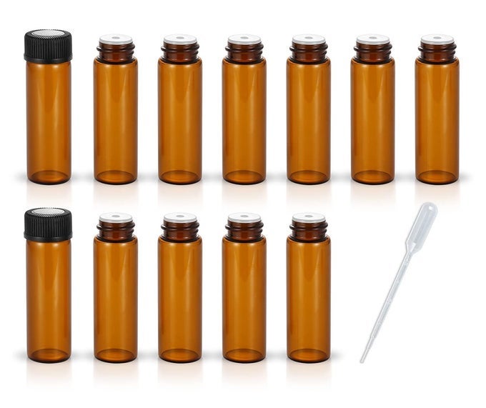 12 PACK SET BROWN SCREW CAP GLASS BOTTLE SMALL MINI EMPTY OIL AMBER VIAL 5ML