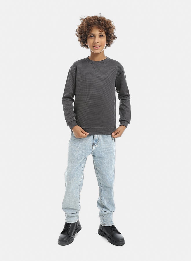 Andora Self Patterened Dark Grey Long Sleeves Pullover-Grey - Image 5