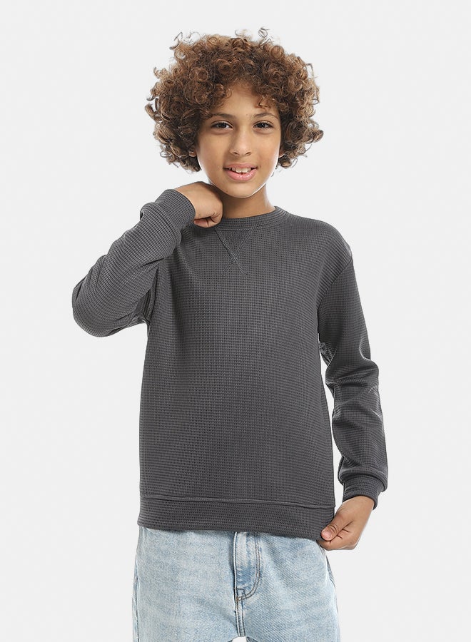 Andora Self Patterened Dark Grey Long Sleeves Pullover-Grey - Image 1
